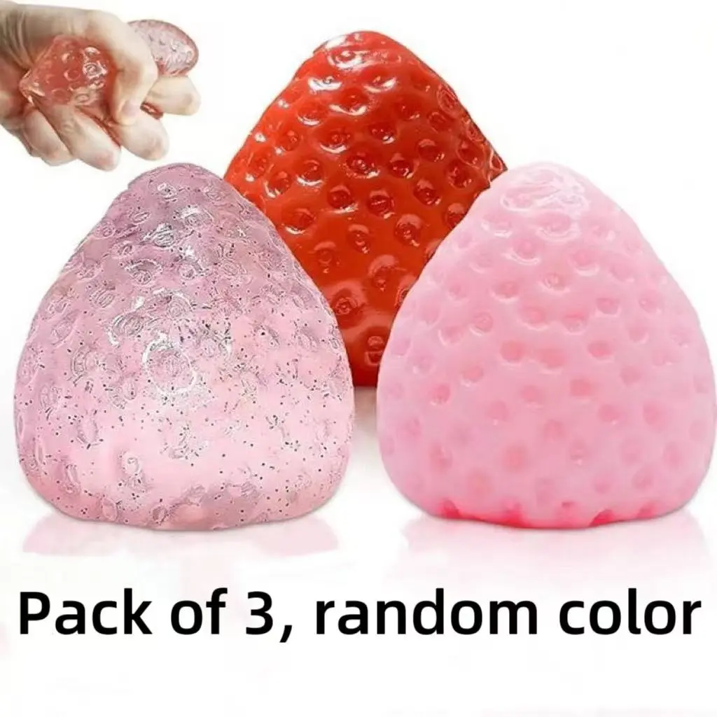 3-pack 2026 New Reusable Non-toxic Strawberry-Shaped Soft and Cute Squeezable Stress Toy - Soft and Elastic Stress-Relieving Fingertip Balls, Suitable for Adults and Children, Father's Day/Mother's Day Mental Health Gift, Squeezable, Soft Squeezable Toy
