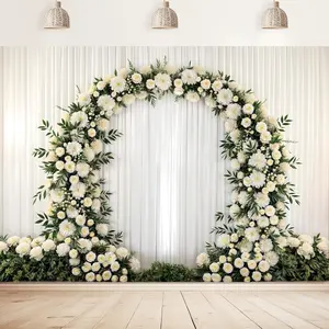 Romantic Floral Wedding Backdrop Elegant Style Polyester Fabric Photography Background Wrinkle Resistant HD Print Bridal Ceremony Decor Photo Booth