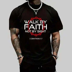 100%25 Cotton Jesus Walk By Faith Christian T-Shirt Round Neck Short Sleeve T-Shirt Women's Men's Graphic Tee Women's Men Graphic Tee
