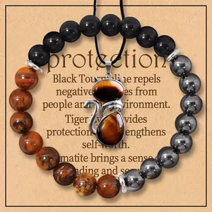 9 Styles Triple Protection Bracelet and Necklace,Genuine Tigers Eye Black Obsidian and Hematite 8mm Beads Bracelet for Men Women, Crystal Jewelry Set Christmas Gifts for Men Bring Luck Prosperity jewelry men