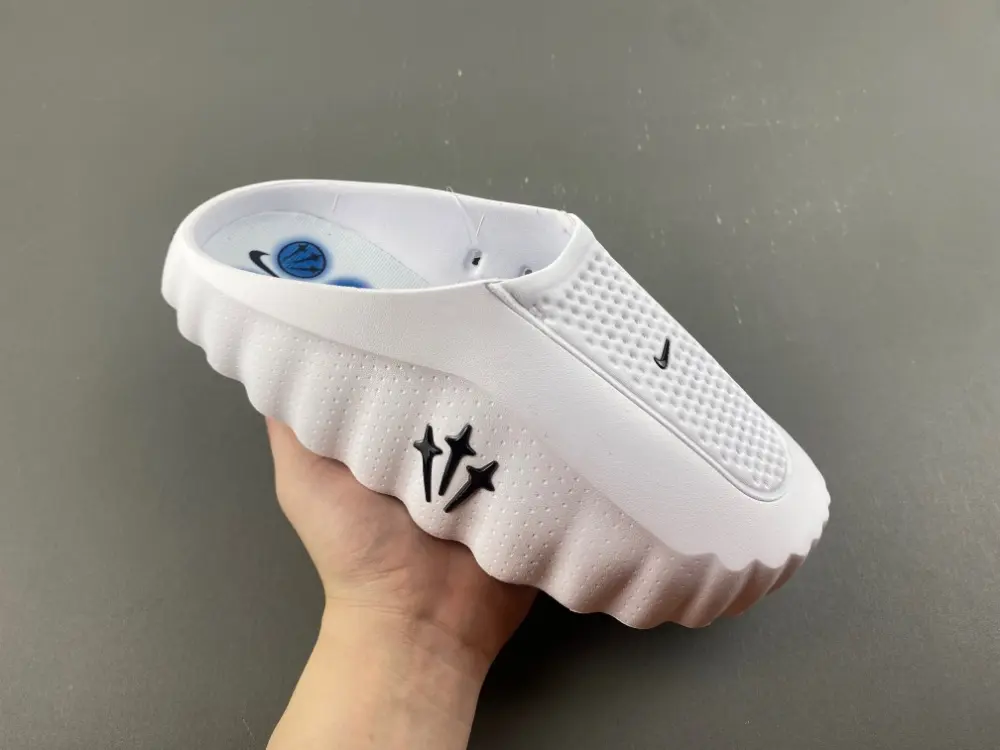Pure White Star-pattern Wavy Thick-soled Closed Toe Slides, Simple Clean Color Matches Daily Street Trips And Trendy Casual Outfits