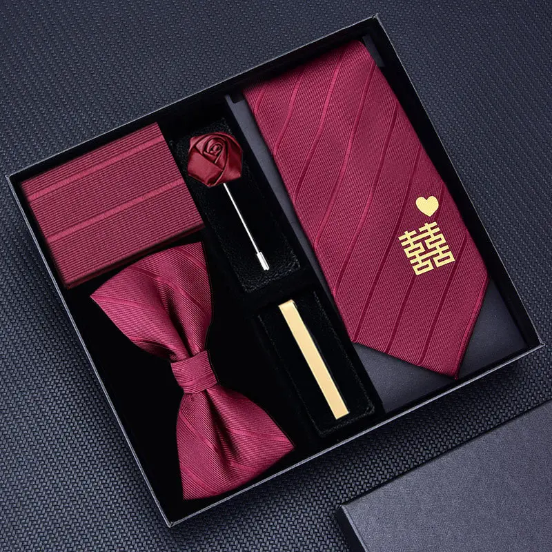 Men's 5-Piece Wedding Tie & Bow Tie Gift Set - Formal Business Wear Necktie Accessory