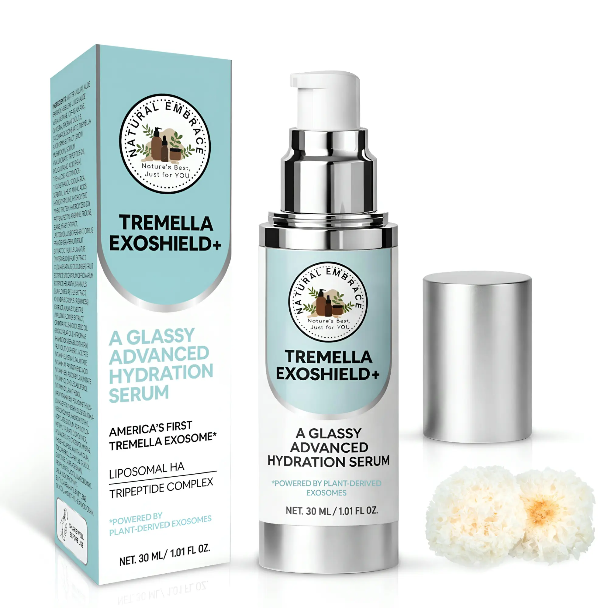 Natural Embrace Tremella Exoshield+ Hydration Lift Serum - 30 ml - HA Liposomes & Collagen Peptides - 3D Glassy Moisture Lock for Glowing, Radiant Skin - K Beauty Barrier Support Natural Makeup Primer