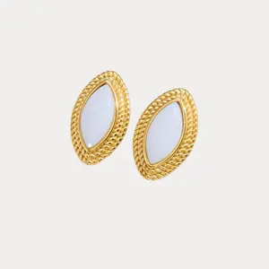 Chloé Exquisite Gold Tone Earrings with Shimmering White Resin Stones Elegant Stainless Steel Studs Hypoallergenic Push Back Closure