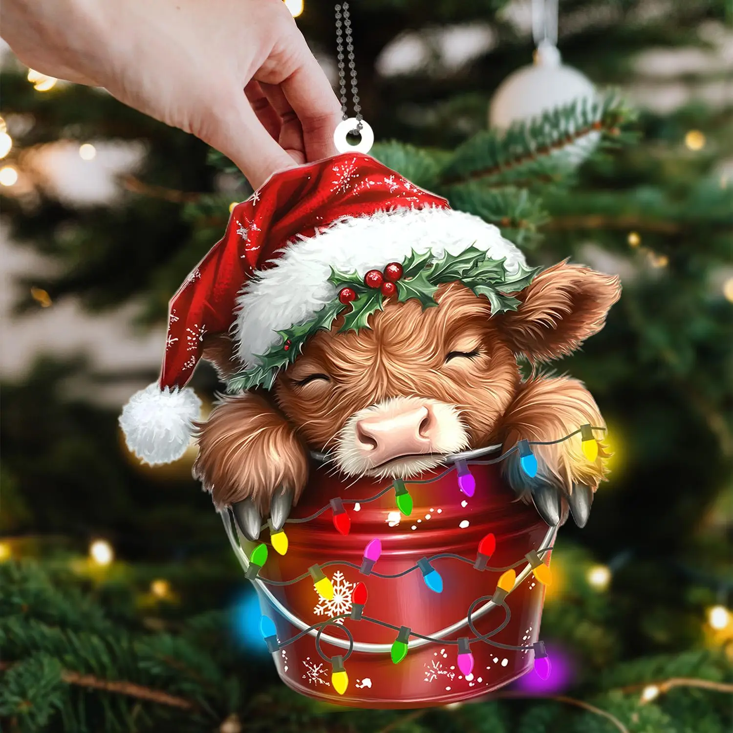 Highland Cattle Design Hanging Ornament, 1 Count Cute Christmas Hanging Decoration, Hanging Decor for Home Party Festival, Festive Decorations, Home D
