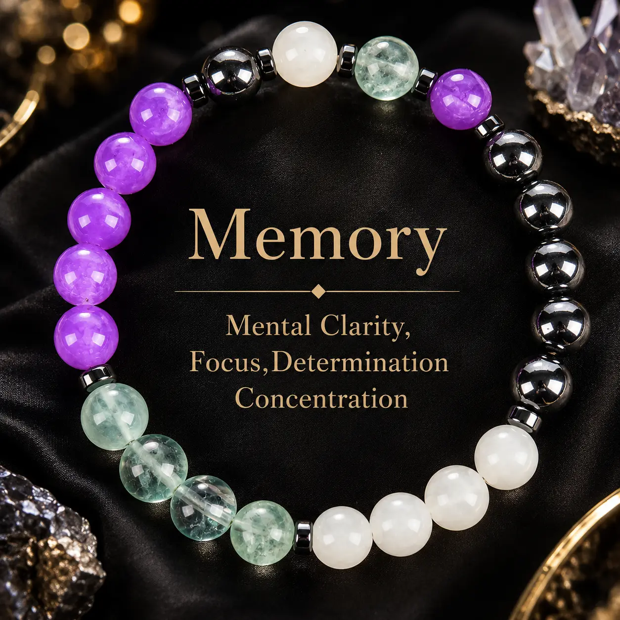 Crystal Bracelet - Allotherapy Focus And Clarity Aid, 8mm Bead Jewelry For Determination And Concentration, Physical Form Elastic Wrist Rosary, Brings Serenity & Luck