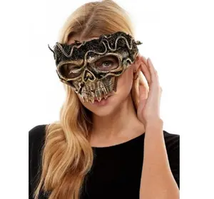 Skull Voodoo Half Mask - Plastic - Mardi Gras - Deluxe Costume Accessory