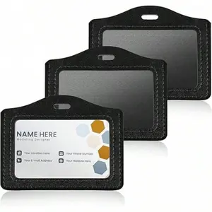 3 Packs Leather ID Badge Holder, Black Leather Badge Holder, Horizontal ID Badges Hold3 Packs ID Badge Holder,Black Badge Holder, Horizontal ID Badges Holders Case For Work Office Badges Keycard Driver Licenceers PU-Leather Case For Work Office Supplies