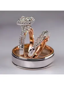 Three piece set of gorgeous, elegant and luxurious women's rings suitable for banquets, parties, engagements, ladies' jewelry, Valentine's Day