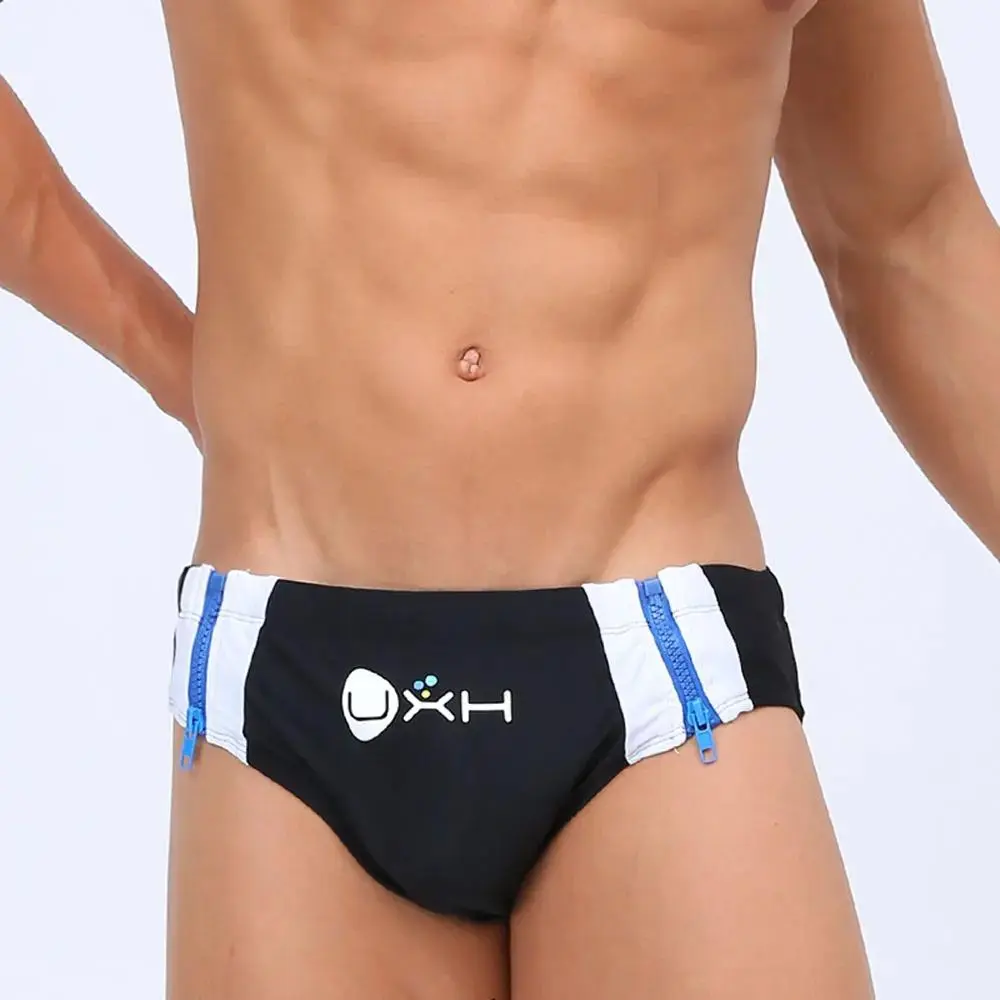Mens Low Rise Swim Briefs with Zipper Pockets – Sexy U-Convex Pouch, Quick Dry Stretch Bikini Swimsuit, Stylish Contrast Design for Beach & Pool