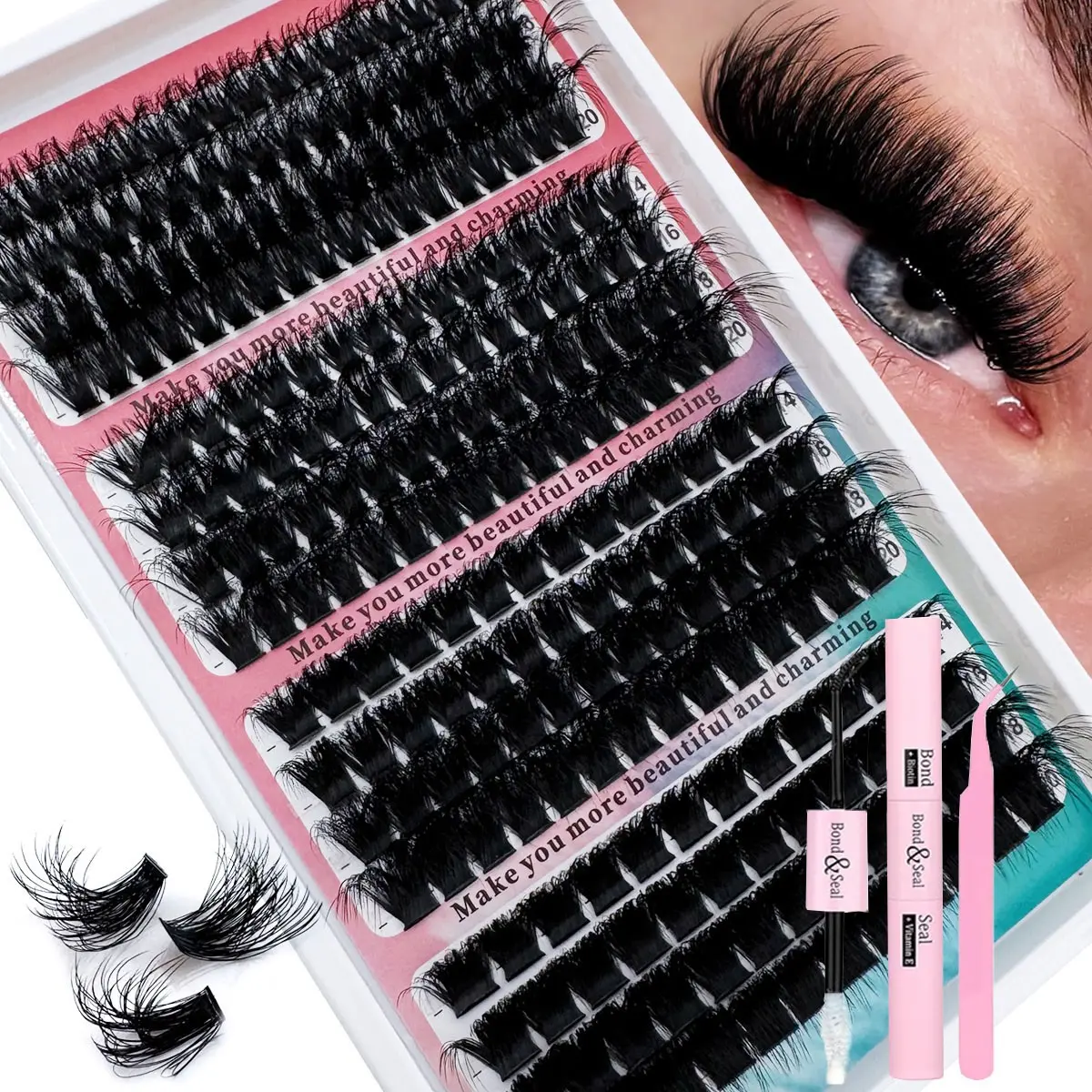 296pcs/272pcs Cluster False Eyelashes Set, 0.07mm, Mixed Length 14-20mm, D Curl, Natural Fluffy Style, Dramatic Lashes, Soft Fluffy Lashes, Reusable, Suitable For Beginners Lash Clusters, Fake Lashes, Beginner Friendly Lashes