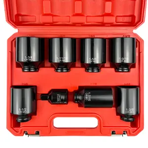 8PCS 1/2" Axle Nut Socket Set,Drive Spindle Wheel Axle Nut Wrench Large Sockets,CR-MO Steel,6-Point,1-11/16-1-3/4inch and 3/4 to 1/2 Adapter