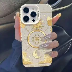 Retro Sun And Moon Pattern Design Suitablefor iPhone 16, 15, 14, 13, 12, 11, Plus, Pro, Max,Xsmax.Perfect Birthday Gift for Friends Exclusive Phone Cases, Dirt-Resistant, Stylish, Trendy. Cellphone Smartphone Black