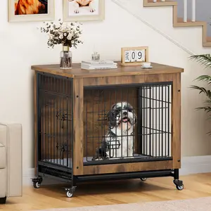 Yitahome Dog Crate Furniture with Cushion, Dog Kennel Indoor with Wheels, Dog Crate End Table with Tray, 27" Dog Cage with Double Doors for Small Dog