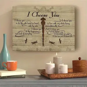 1 Piece Country Style Wooden Frame Wedding and Anniversary Gift - "My Choice" Couple Love Letter Canvas Print, Dragonfly Art, Wedding Vow Style Text, Bedroom, Living Room Ready-to-Hang Horizontal Wall Decoration - Ideal Marriage Poster