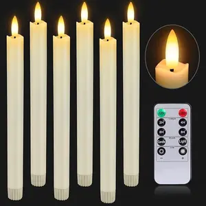 Medusia 6 Pcs Flameless Remote Candles with Timer, 9.6'' Battery Operated Candles Real Wax LED Warm 3D Wick Flickering Candles for Christmas Halloween Wedding Decor (Ivory)