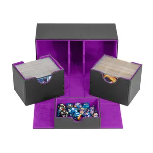Lightweight Magnetic Card and Dice Organiser - Purple Fire Interior Sideloader 200 - Durable Double Deck Box with Dice Tray