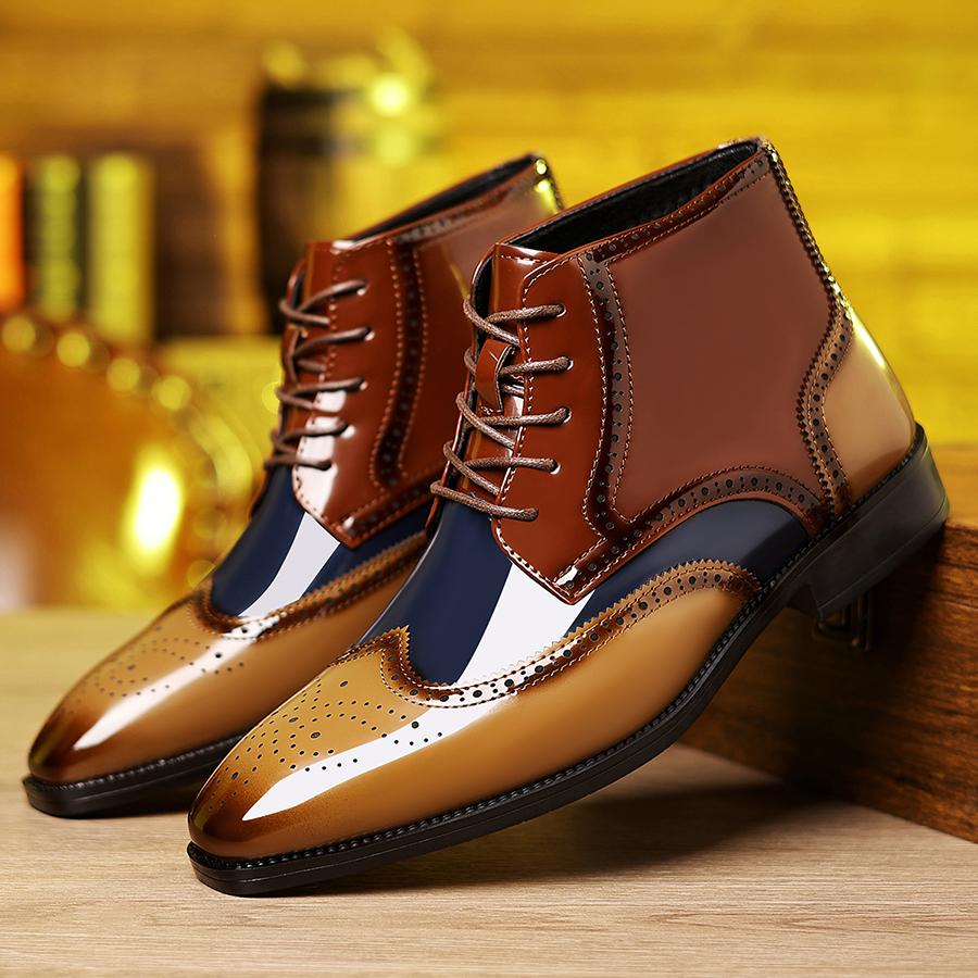 Men's mid-top wingtip Oxford formal shoes - Patent leather finish, Brogue details, fashionable and comfortable, suitable for business and formal events