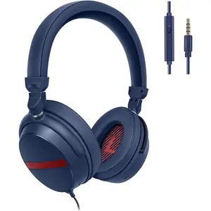 Stereo Wired Over Ear Headphones with Mic & Volume Control, 1.5M / 4.9FT Long Cord Headphone for Adults, Students, Kids, Durable Headset for PC, Computer, Laptop, Tablet, Phone - SM-906M Blue