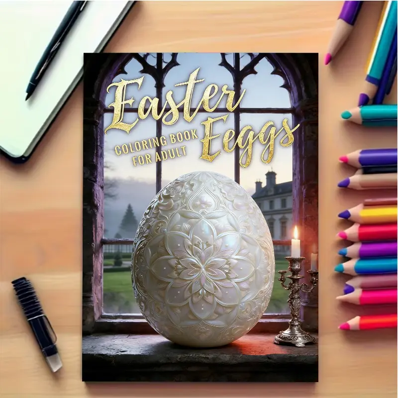 European Floral Easter Egg Coloring Book, 24 Sheets, Thick Paper, Adult Relaxation, Holiday Decor, Creative Fun, Art Illustrations