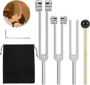 Resonance Tuning Forks for Healing Set - Weighted & Unweighted Tuning Fork Set Including 128Hz, 256Hz, 512HZ & Hockey Puck Activator - Chakra Sound Therapy Instruments