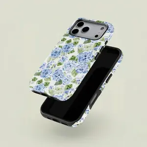 Blue Hydrangea Girly Aesthetic Summer Spring Flowers Fashion Cute 2 in 1 Phone Case with Durable, Shock Absorbing and Stylish Design. Compatible with Iphone 11 12 13 14 15 16 Plus 17 Promax, Series A creatively designed new phone case, MFL72FL