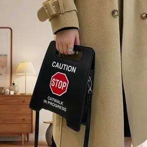 Caution Stop Sign Catwalk in Progress Funny Purse Messenger Bag Shoulder Crossbody Bag for Women Trendy Design