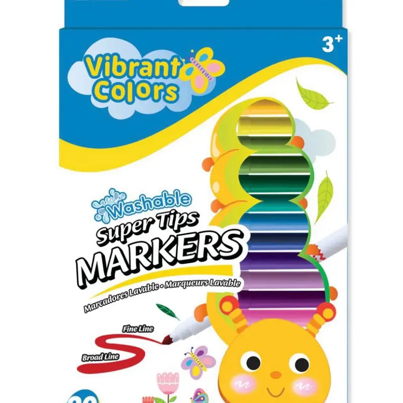 BAZIC - Marcadores lavables Super Tip de 20 colores, marcador de línea fina para colorear, no tóxico, para suministros escolares de arte, regalo de dibujo (20/paquete), 1 paquete