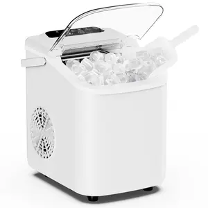 Nugget Ice Maker Countertop with Handle, Ready in 6 Mins, 24lbs Per Day, Removable Top Cover, Auto-Cleaning, Portable Sonic Ice Maker with Basket and Scoop, for Home/Party/RV/Camping (Black)Desktop ice maker, with movable handle outdoorfun