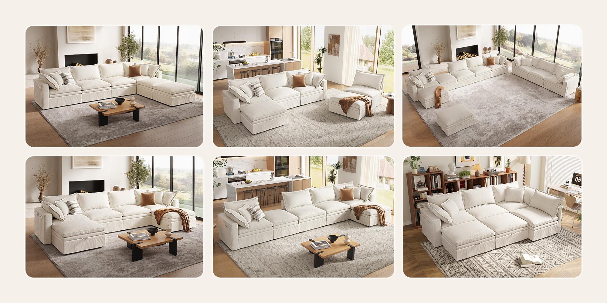 [2-3 Packages Shipping] 114.57-148.03" Cloud Couch, Oversized Modular Comfy Sofa for Living Room, L Shaped Sectional Couches with Detachable Sofa Cover, Storage Ottoman
