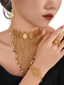 Elegant Rose Gold Plated Jewelry Set for Women, Necklace Earrings Bracelet Ring Set, Perfect for Daily Wear and Party Gifts