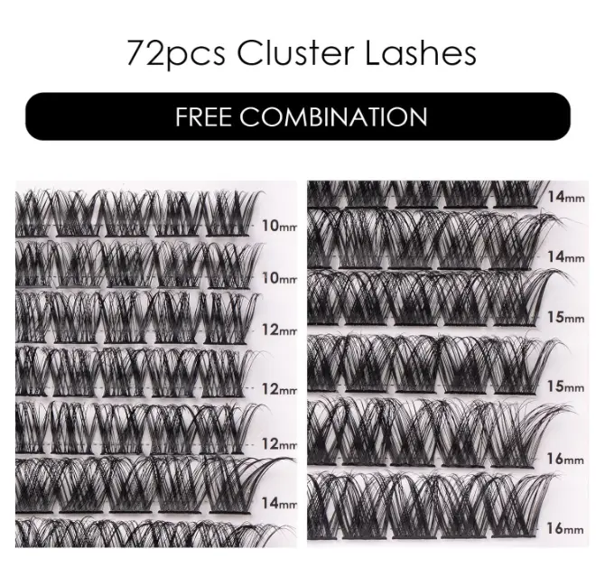 Cluster Lashes 72 Individual Lashes Clusters Eyelash Extensions False Eyelashes DIY Lash Extension Kit Reusable False Eyelashes Natural Look Mix 10-16mm-DM01