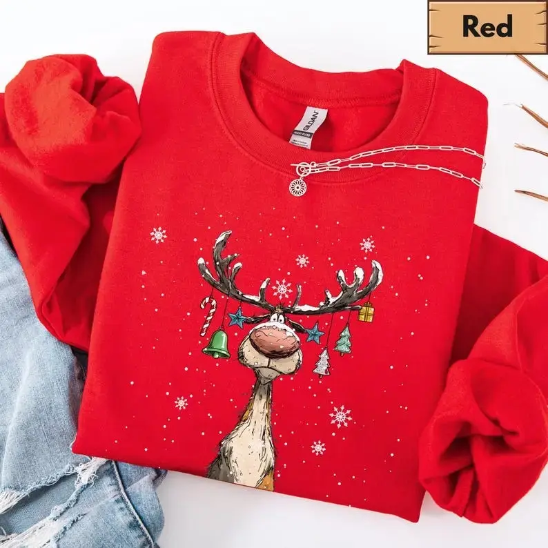 Vintage Reindeer Sweatshirt, Cute Christmas Sweatshirt, Retro Reindeer Sweatshirt, Merry Christmas Sweatshirt, Christmas Reindeer Sweatshirt