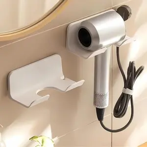 1pc Hair Dryer Holder With Plug Hook, Wall Mounted Punch Free Bathroom Shortage Rack, Styling Tool Organizer For Easy Access And Convenience, Bathroom Organization