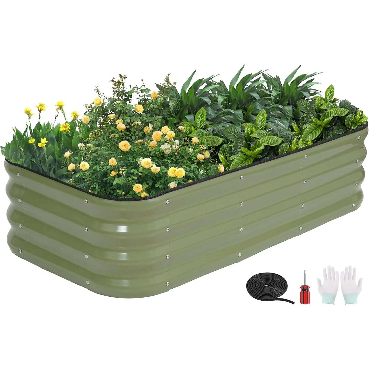 3-in-1 Modular Raised Garden Bed Kit - Adjustable Sizes (4x2x1ft, 3x3x1ft, 5x1x1ft) - Heavy-Duty Galvanized Steel Planter Box with Bracing Rods & Gloves for Vegetables, Fruits,