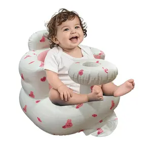 Inflatable Baby Seat for 3-36 Months, Pink Rabbit-Tray Baby Chair with Fence & Built-in Air Pump, Blow Up Floor Seat with Back Support, Sit Me Up Chair for Home Use