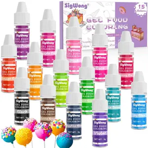 Food Coloring 15 Colors Flavorless Gel Based Food Color Dye, Vibrant Edible Concentrated Food Coloring for Cake Cookie Decorating, Easter Egg, Icing, Fondant, Baking, Macaron (6g/Bottle) Vegan