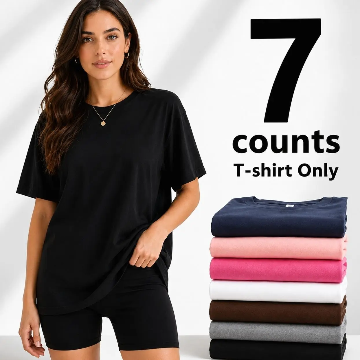 【Limited Time Deal】 Women Short Sleeve T-Shirt 7 Count Multipack, Loose Fit Solid Color Round Neck Casual Tops, Summer Daily Basic Tees for Women, Womenswear Crewneck Short Sleeve Shirts, Casual Everyday T-Shirts #SummerVibes R