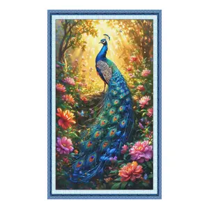 Full Embroidery Eco-cotton Thread 11CT Printed Peacock Cross Stitch Kit40x70cm