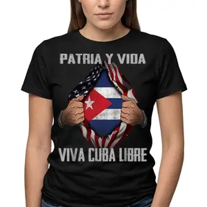 Patria Y Vida Cuba T-Shirt Gift Flag USA Chest American Cuban Expat Country Womenswear Cotton Classic Fit Crew Neck Short Sleeves