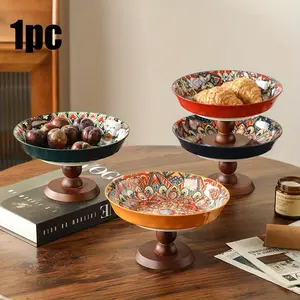 Bohemian High-Foot Ceramic Fruit Plate, Serving Dish for Tea Snacks, Nuts & Cakes, Ideal for Tea Rooms & Restaurants, Perfect Gift
