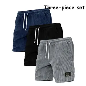 Men’s 3-Pack Corduroy Shorts – Elastic Waist, Drawstring, Casual Summer Lounge Shorts with Pockets