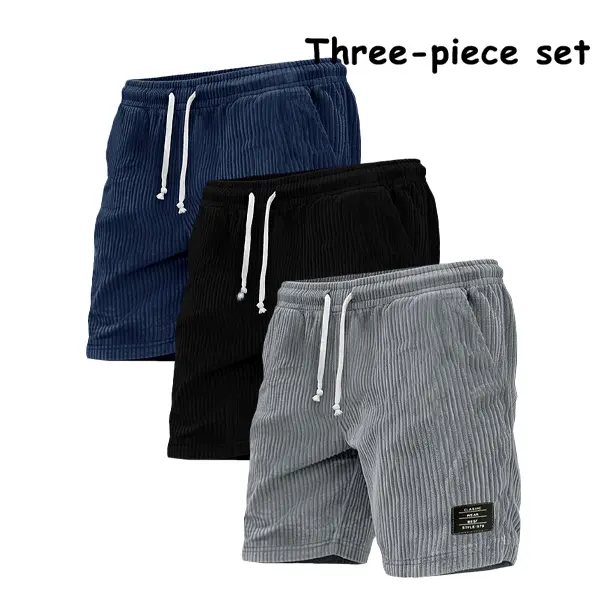 Men’s 3-Pack Corduroy Shorts – Elastic Waist, Drawstring, Casual Summer Lounge Shorts with Pockets