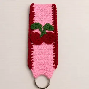 Pink Velvet Cherry Keychain Wristlet
