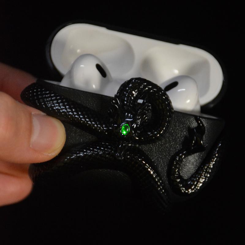 Aura：999999  Black Snake AirPods Case for Airpods Pro2 Pro & AirPods 4 with Green Eye Detail Anti-Drop Protection Gift for Anime Lovers - Audio