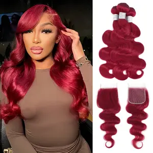 Gefily[14A]99j Dark Burgundy Body Wave Human Hair 4 Bundles with 4x4 HD lace closure Free Part Brazilian Remy Hair Wine Red Colored Wavy Bundles and Closure 18 20 22 Inch for Women