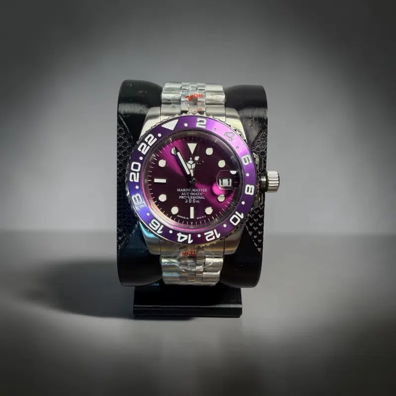 Custom Mod Watch "The Barney" NH35A Automatic Purple Sunburst Dial 41mm Watch with Unique Design