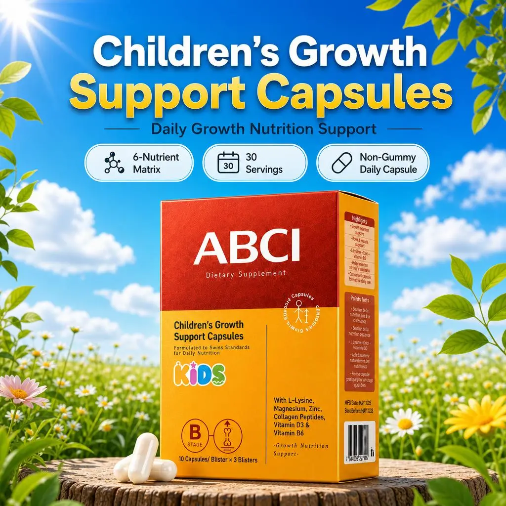 ABCI Kids Growth Support Capsules with L-Lysine, Collagen Peptides, Vitamin D3, Magnesium, Zinc & Hyaluronic Acid - Swiss-Formulated for Boys & Girls Ages 3+