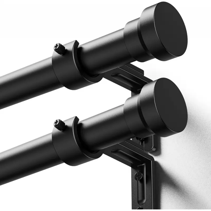 Curtain Rods 2 Pack 32-144 Inch, Heavy Duty 1 Inch Curtain Rod, Black Extra Long Adjustable Window Treatment Rods, Modern Design, Easy Installation