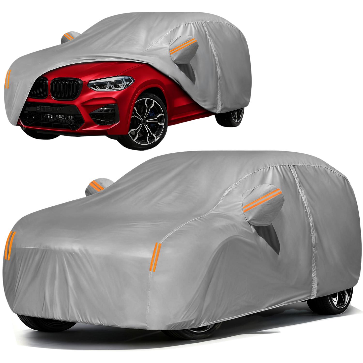 Universal Full Car Cover,Zipper Door Design,Waterproof,Dustproof,UV Protection,Scratch Resistant,Reflective Strips,for All Weather Car Body Protection,Outdoor Parking and Garage Use,Car Stuff